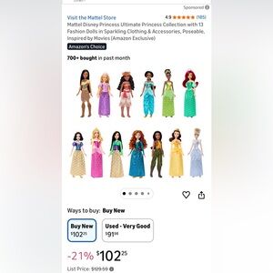 Disney Princess Doll Collection Mattel Brand New